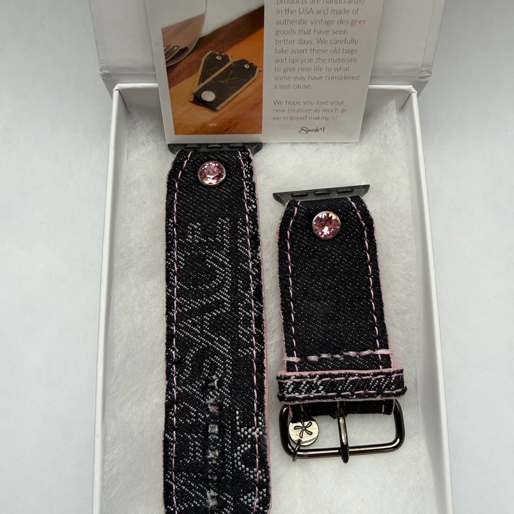Authentic Upcycled Black/Pink Denim Apple Watchband by Spark’l-size 3 - 38/41mm - Picture 7 of 8
